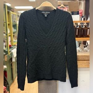Ralph Lauren Black Label 100% Cashmere V-Neck Cableknit Sweater Slim M